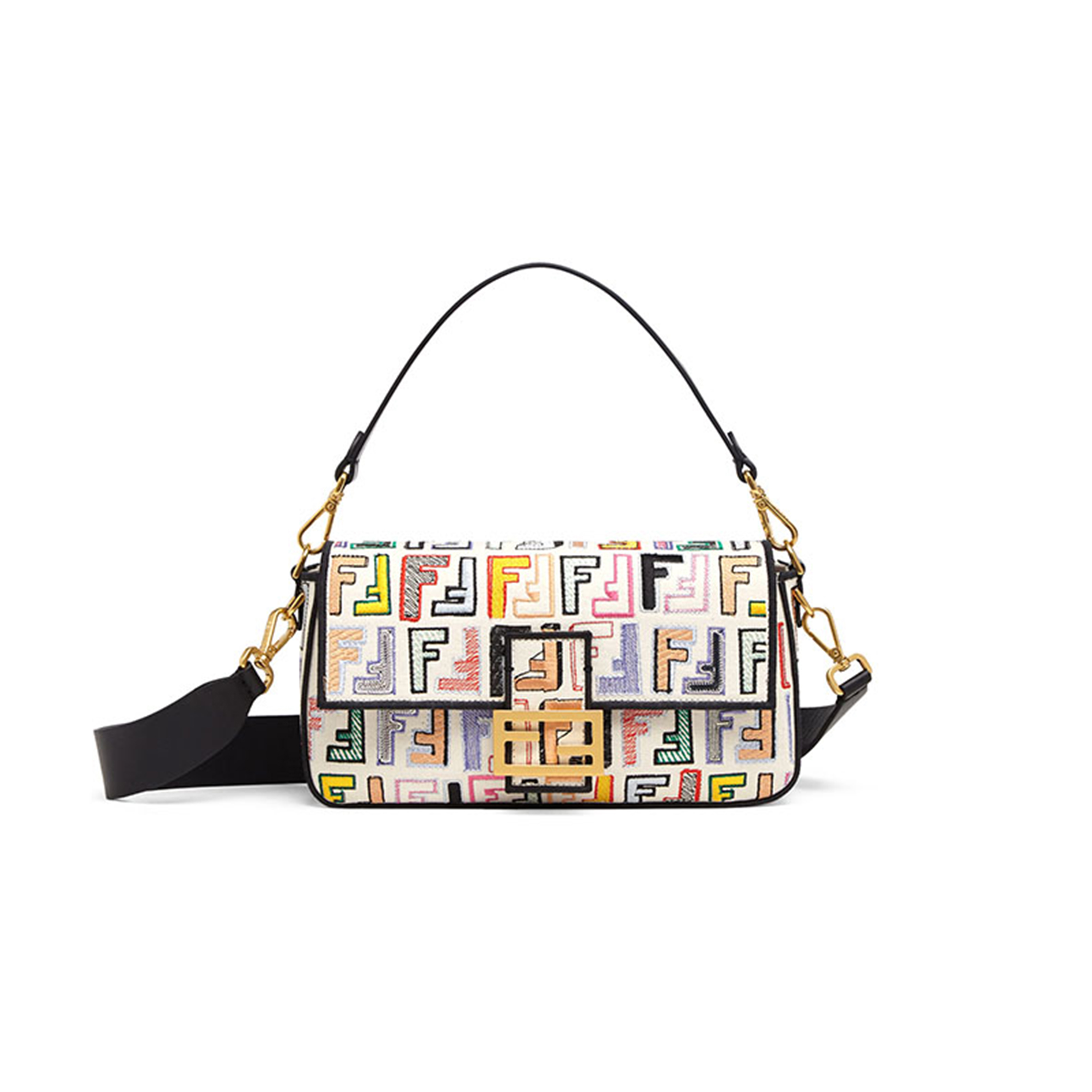 FENDI BAGUETTE BAGUETTE BAG IN EMBROIDERED FF PATTERN CANVAS (27*15*6cm) 